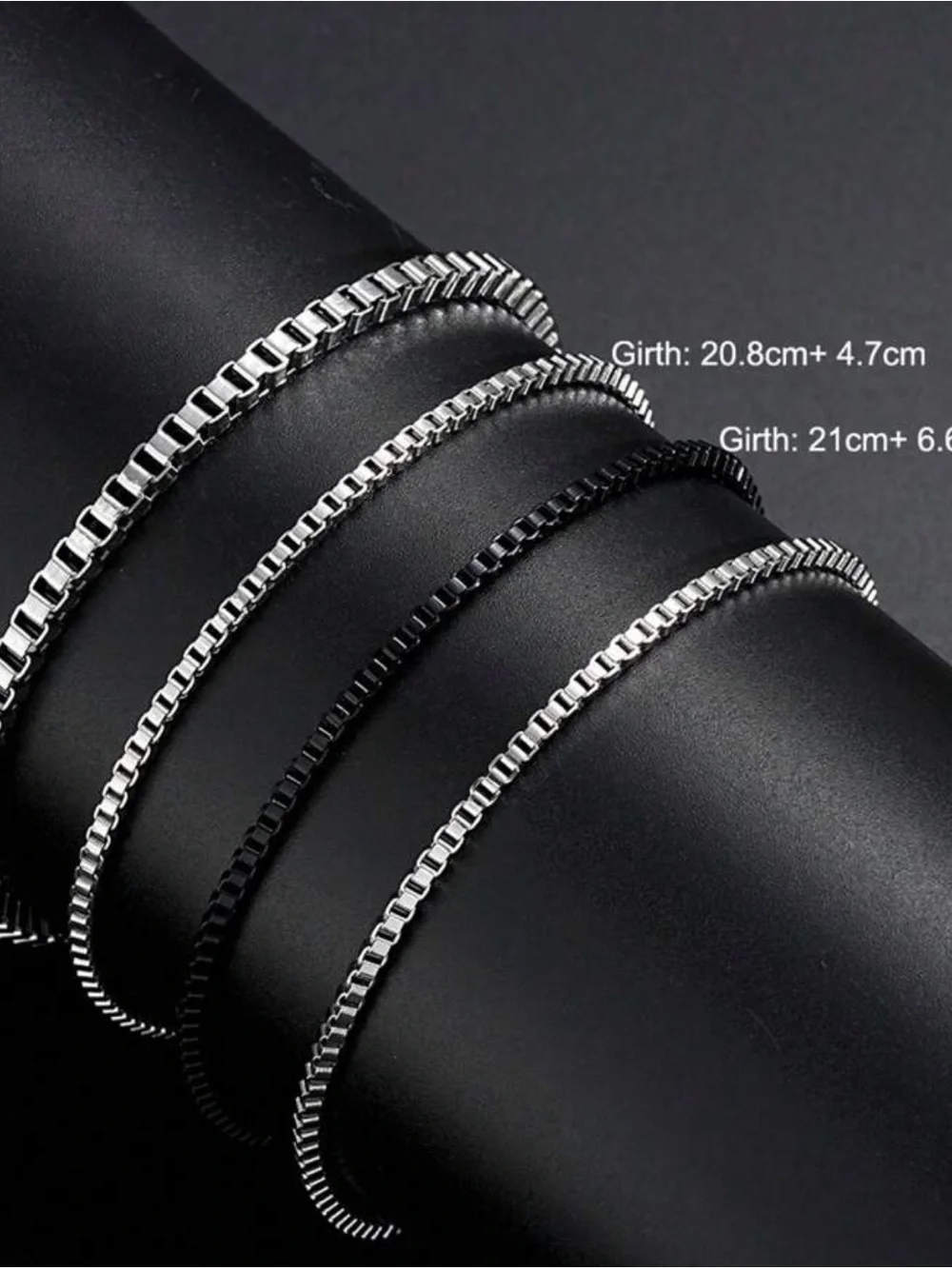 Elegant Men’s Box Chain Bracelet - Stainless Silver and Black